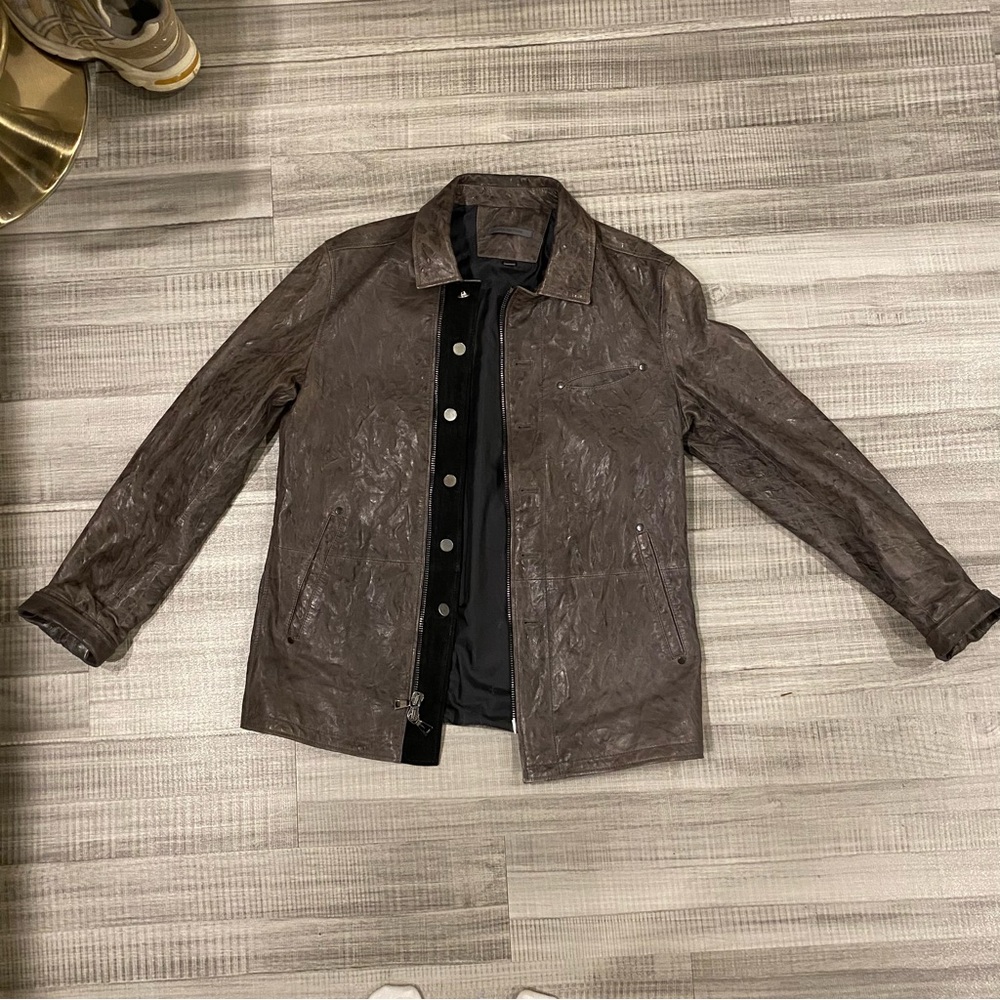 John Varvatos Crinkle Leather Jacket gray